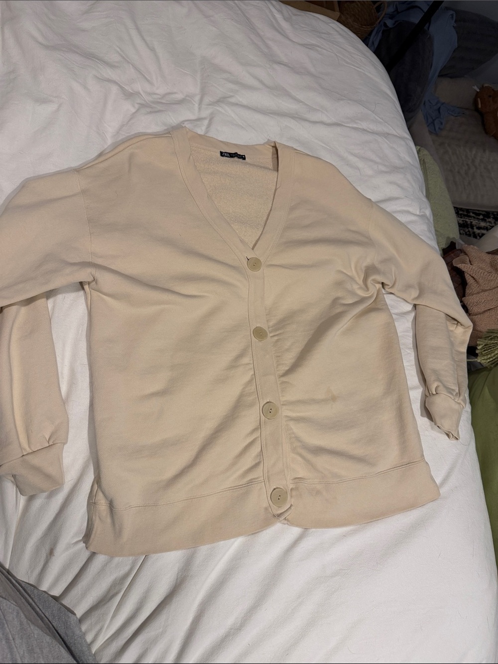 Zara Cream V-Neck Button Front Cardigan